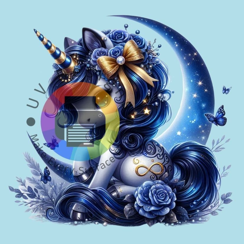 Licorne bleue - lune et roses n° 3