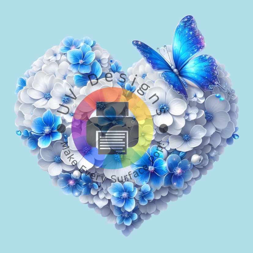 Hart met wit en blauwe bloemen met vlinder nr 1