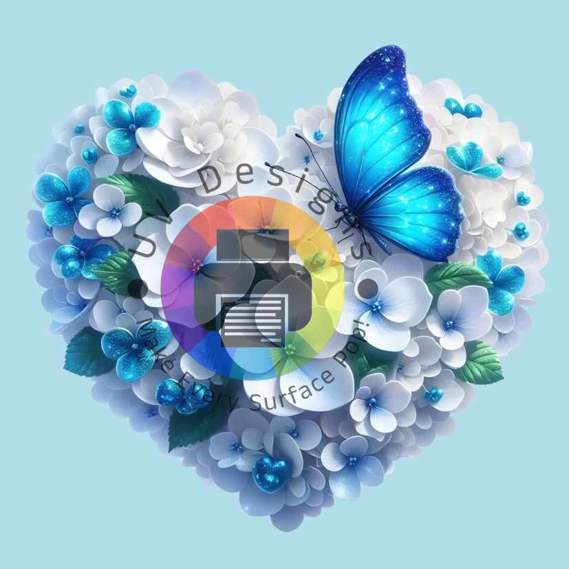Hart met wit en blauwe bloemen met vlinder nr 2