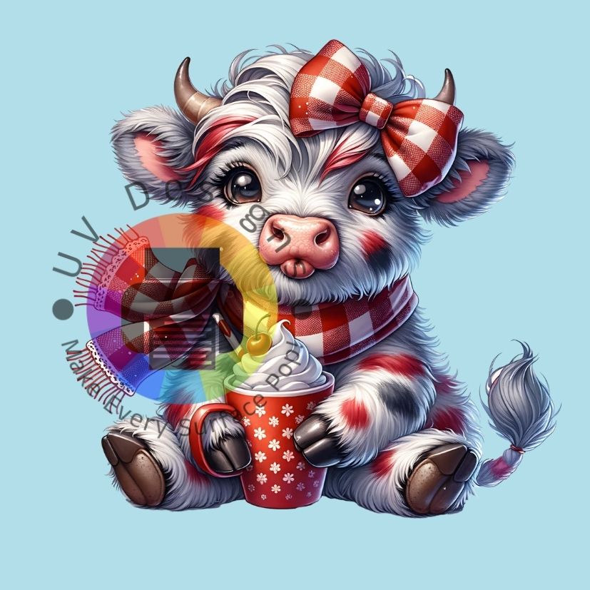 White Highland calf with milkshake and cherry no 5
