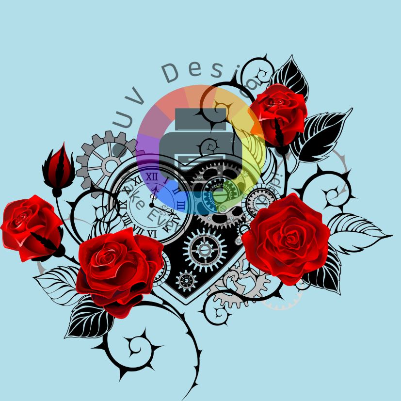 Horloge steampunk avec roses rouges n° 1
