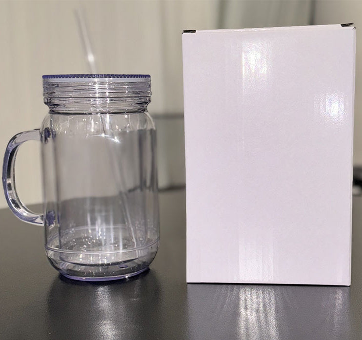 20oz Snow Globe Mason Jar – Dubbelwandige Transparante Drinkfles met Rietje