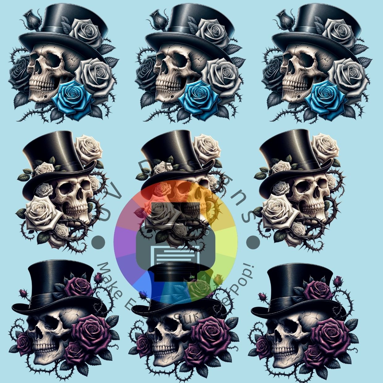 4 cm Skulls met hoed en rozen nr 1