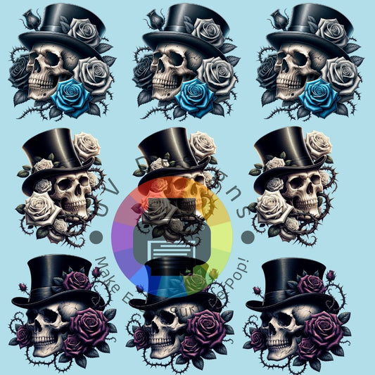 4 cm Skulls met hoed en rozen nr 1