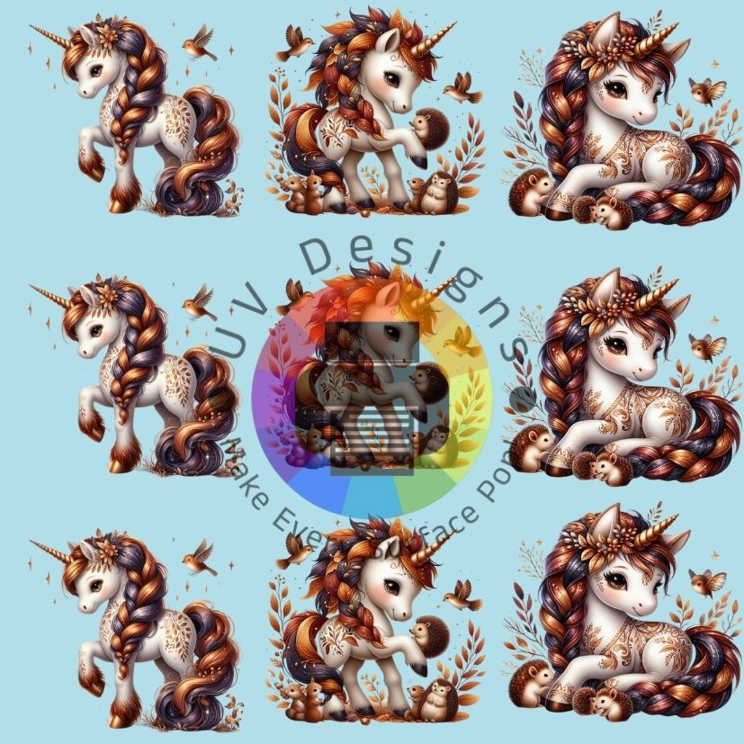Licorne d'automne de 4 cm avec oiseaux, hérissons et écureuil
