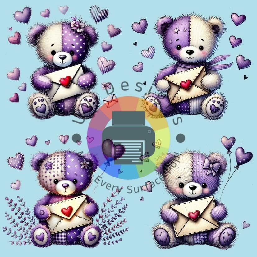 4 ours en peluche Love - violet beige