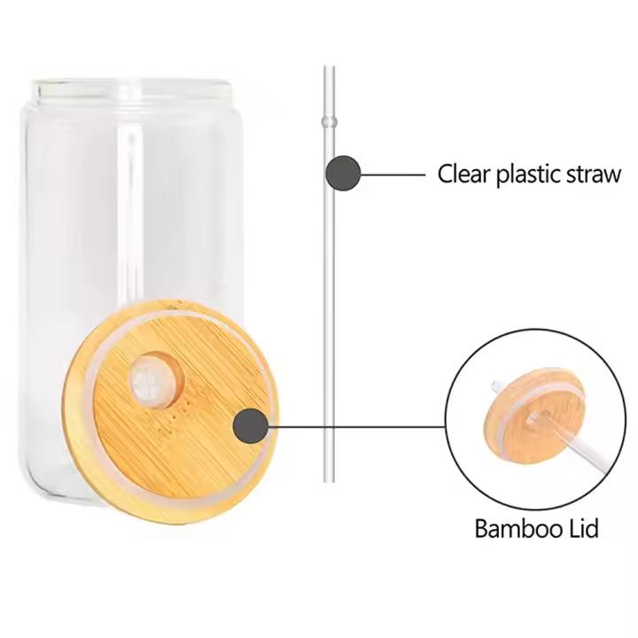 Heldere Glas met Bamboe Deksel en Rietje