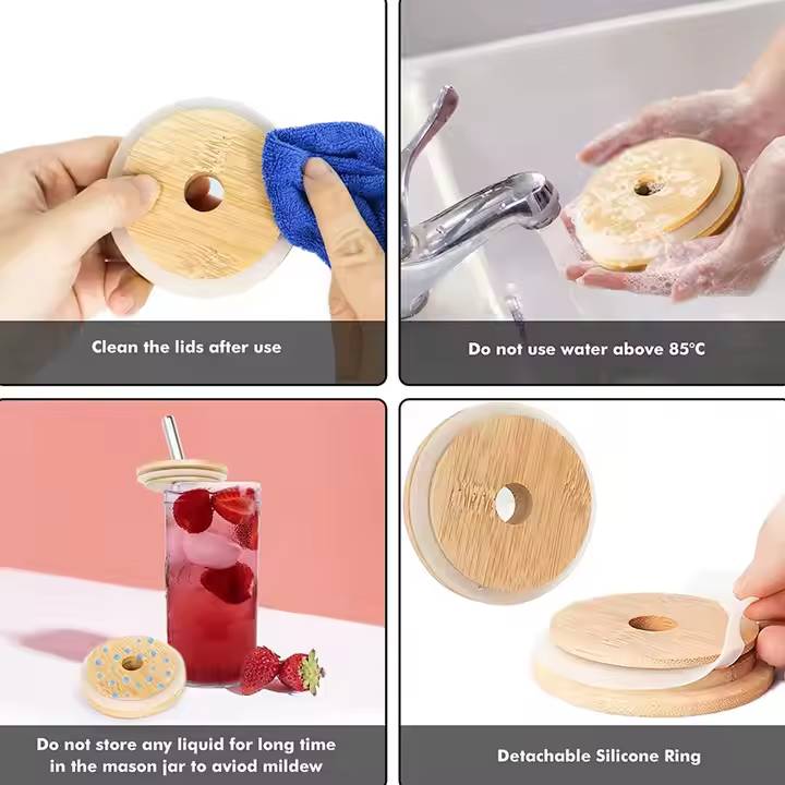 Heldere Glas met Bamboe Deksel en Rietje
