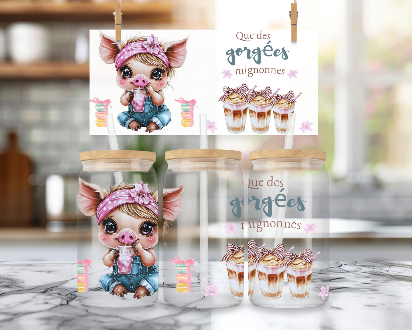 16oz Cute sips only - varkentje ENG & FR
