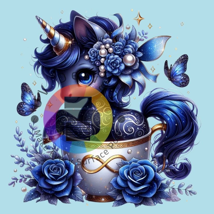 Blue unicorn in mug #2