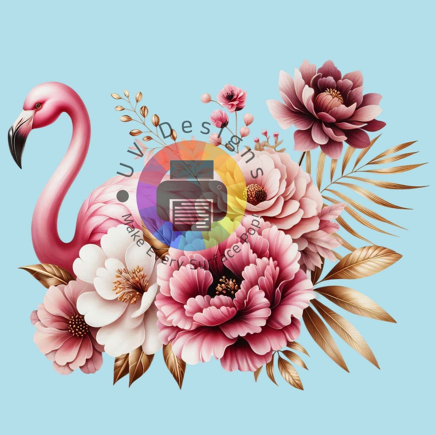 Flamant rose avec fleurs n° 2