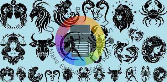 16oz  Zodiac signs - black 4 cm