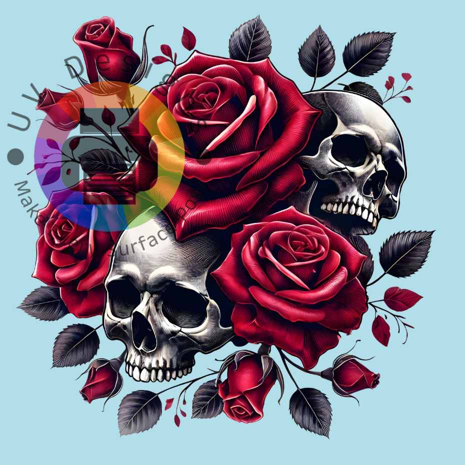 Skull met rode rozen nr 2