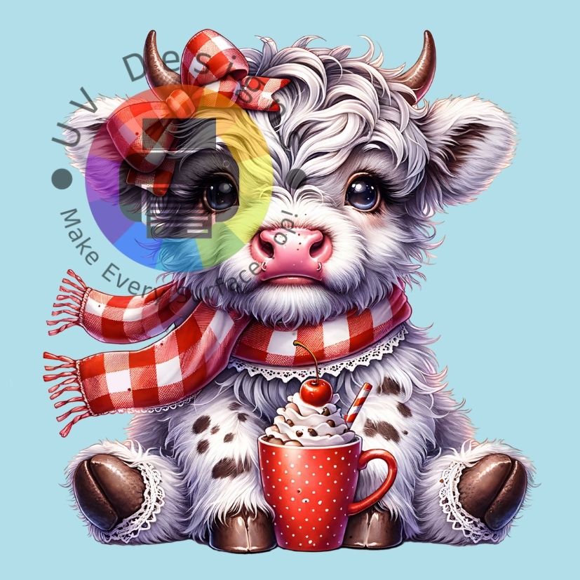 White Highland cow with milkshake and cherry no. 1
