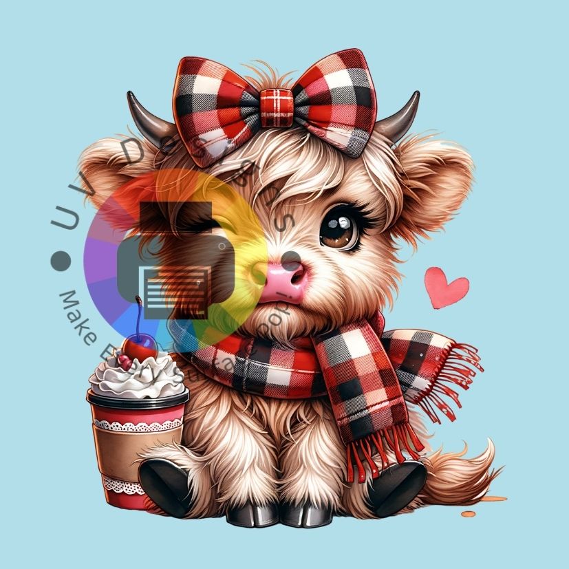 White Highland cow with milkshake and cherry no. 3