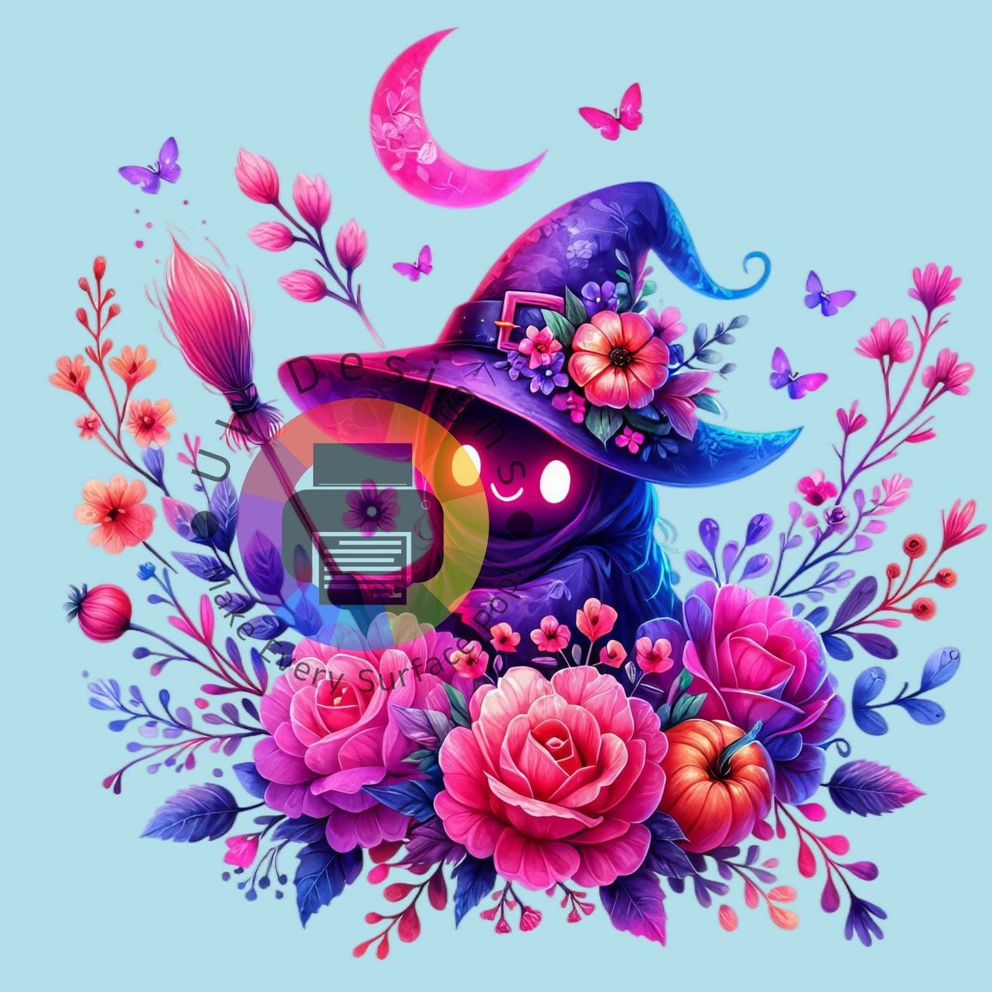 Ghost with witch hat and flowers