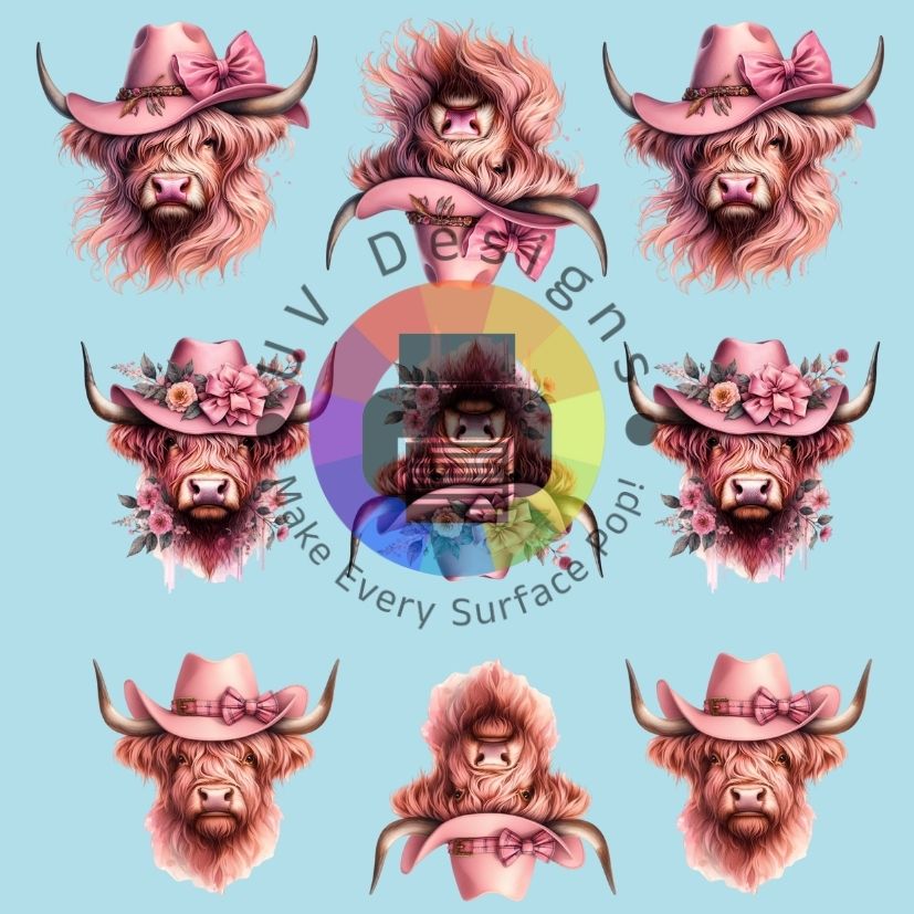4 cm Highland cows with pink hat