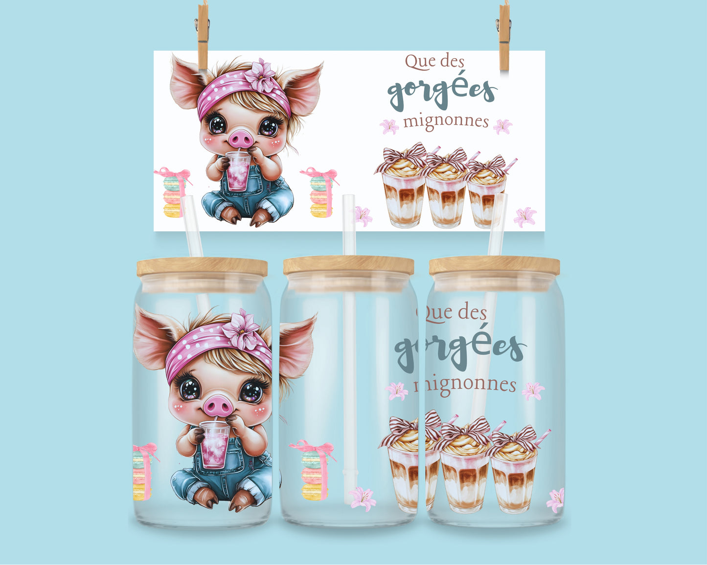 16oz Cute sips only - varkentje ENG & FR
