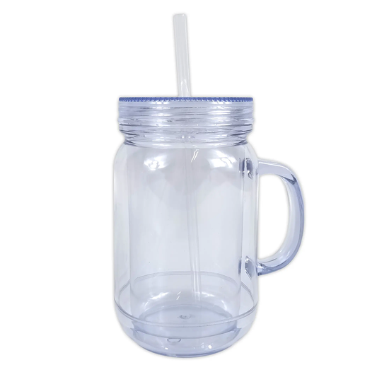20oz  Snow Globe Mason Jar – Dubbelwandige Transparante Drinkfles met Rietje