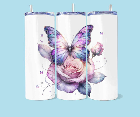20oz Pastel vlinder met roos